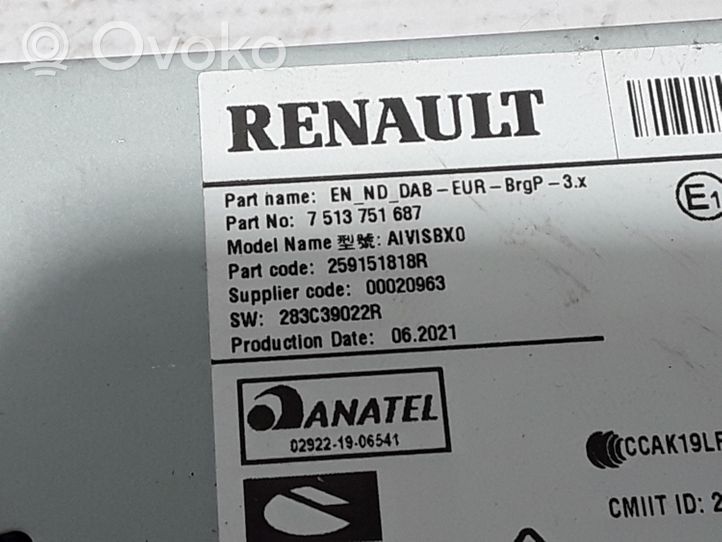 Renault Zoe Unité principale radio / CD / DVD / GPS 259151818R