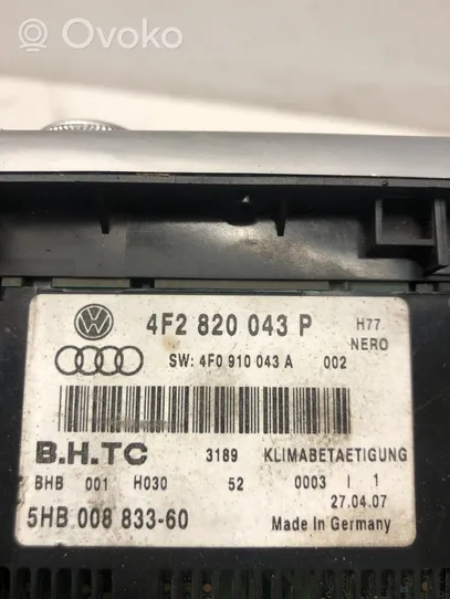 Audi A6 S6 C6 4F Gaisa kondicioniera / klimata kontroles / salona apsildes vadības bloks (salonā) 4F2820043P