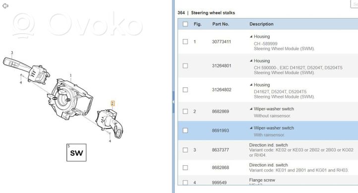 Volvo V50 Pyyhkimen nopeuden kytkin 8691993