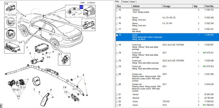 Saab 9-5 Wyłącznik poduszki powietrznej Airbag pasażera 13268602