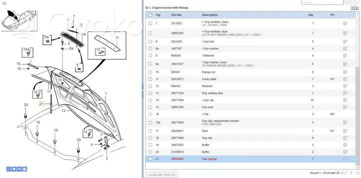 Volvo S40, V40 Tailgate/trunk/boot tension spring 30819865