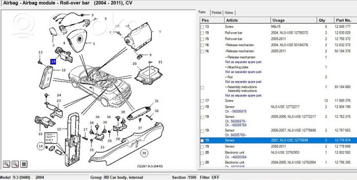 Saab 9-3 Ver2 Wyłącznik poduszki powietrznej Airbag pasażera 12778698