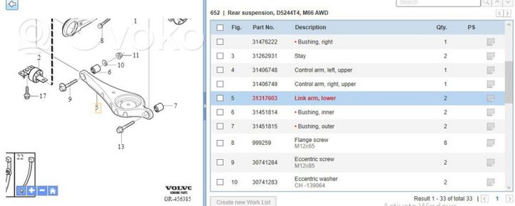 Volvo XC70 Braccio di controllo sospensione posteriore superiore/braccio oscillante 31317603