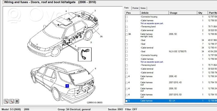 Saab 9-5 Электрические провода тормозов 12758899