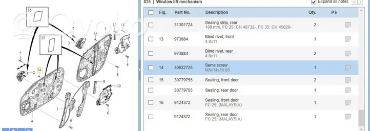 Volvo S60 Alzacristalli della portiera anteriore con motorino 30622725