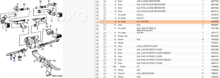 Saab 9000 CD Dysze / Kratki nawiewu deski rozdzielczej 4382545