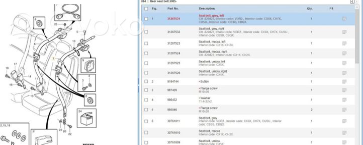 Volvo XC90 Pas bezpieczeństwa fotela tylnego 31267531