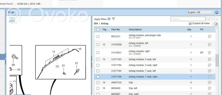 Volvo XC90 Roof airbag 31271166