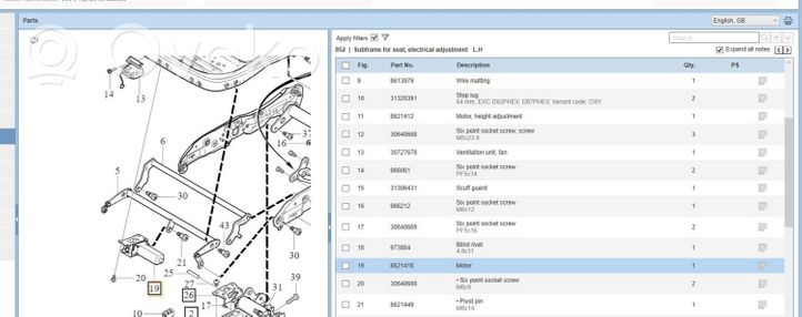 Volvo V60 Mechanizm regulacji fotela 8621416