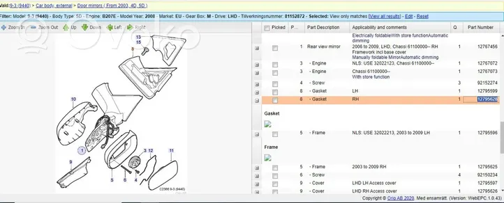 Saab 9-3 Ver2 Elektryczne lusterko boczne drzwi przednich 12795628