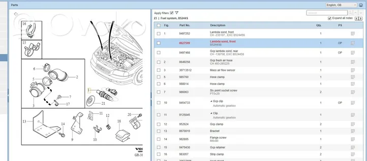 Volvo S60 Sensore della sonda Lambda 8627599