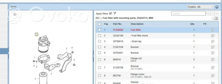 Volvo V70 Filtro carburante 31302682
