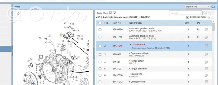 Volvo S60 Module de contrôle de boîte de vitesses ECU 31437048