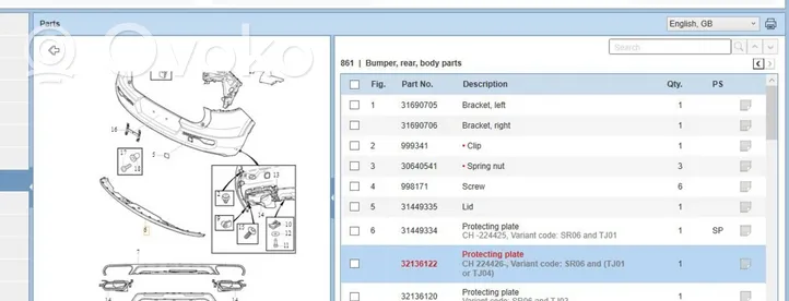 Volvo XC40 Moulure inférieure de pare-chocs arrière 32136122