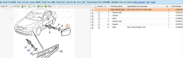 Saab 9-3 Ver2 Sparno posūkio žibintas 12785743