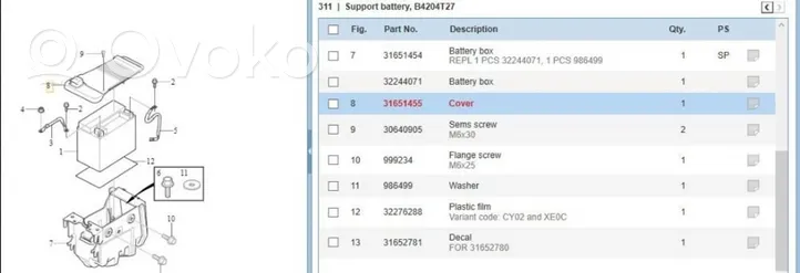 Volvo S60 Couvercle de boîtier de batterie 31651455