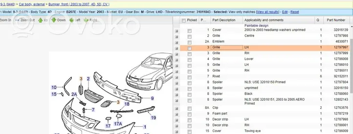 Saab 9-3 Ver2 Mascherina inferiore del paraurti anteriore 12797997