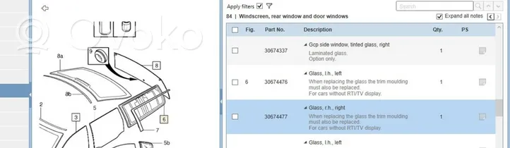 Volvo V70 Galinis šoninis kėbulo stiklas 30674477