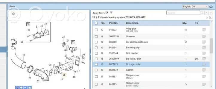 Volvo V70 Refrigerador de la válvula EGR 30637142