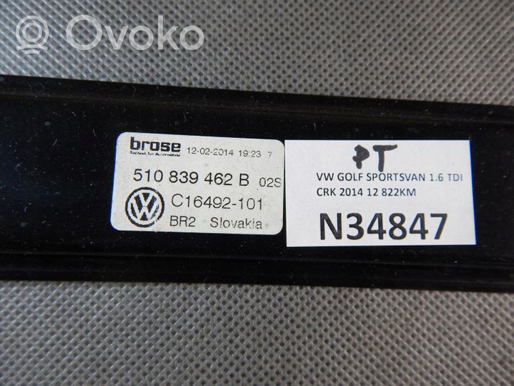 Volkswagen Golf Sportsvan Mechanizm podnoszenia szyby tylnej bez silnika 510839462B