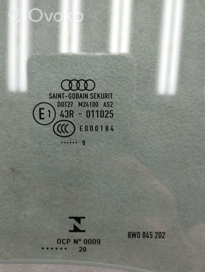 Audi A4 S4 B9 8W Etuoven ikkunalasi, neliovinen malli 8W0845202