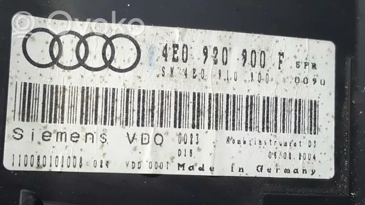 Audi A8 S8 D3 4E Velocímetro (tablero de instrumentos) 4E0920900FX