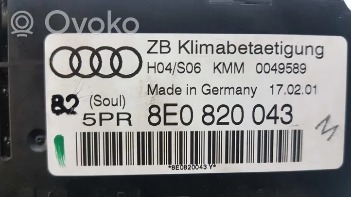 Audi A4 S4 B6 8E 8H Panel klimatyzacji 8E0820043AA