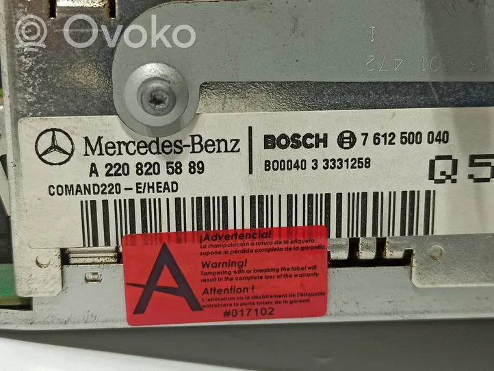 Mercedes-Benz S W220 Unità di navigazione lettore CD/DVD A220820588980