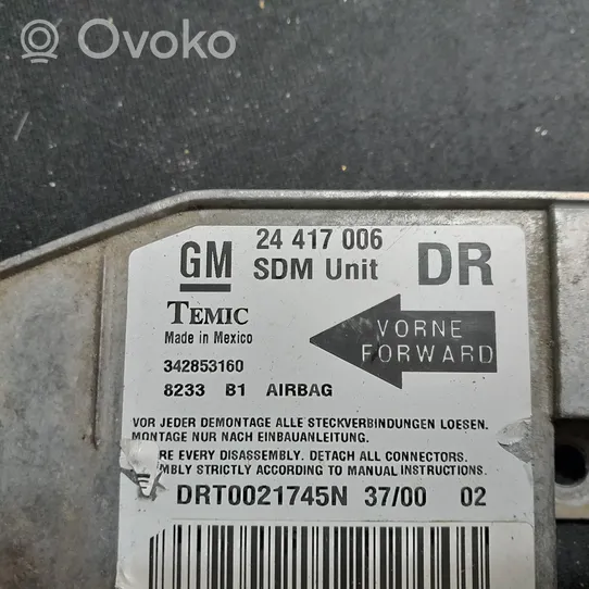 Opel Corsa C Sterownik / Moduł Airbag 24417006