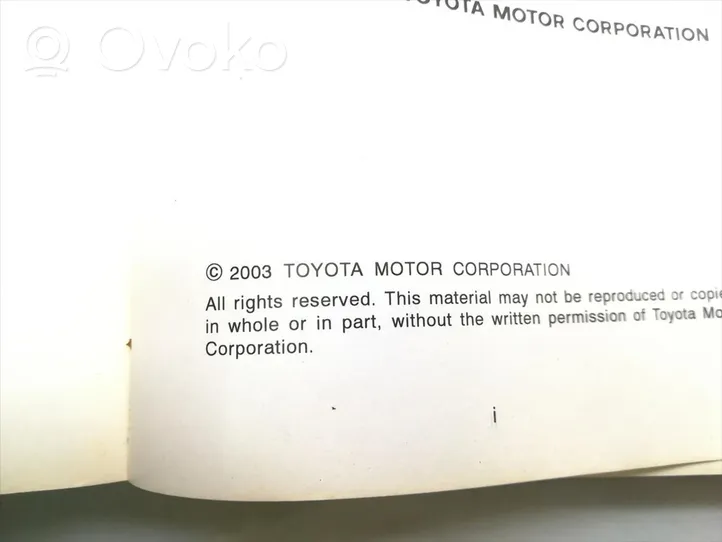 Toyota Corolla E120 E130 Carnet d'entretien d'une voiture 