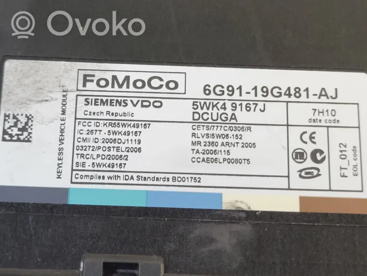 Volvo XC60 Moduł / Sterownik systemu uruchamiania bezkluczykowego 6G9119G481AJ