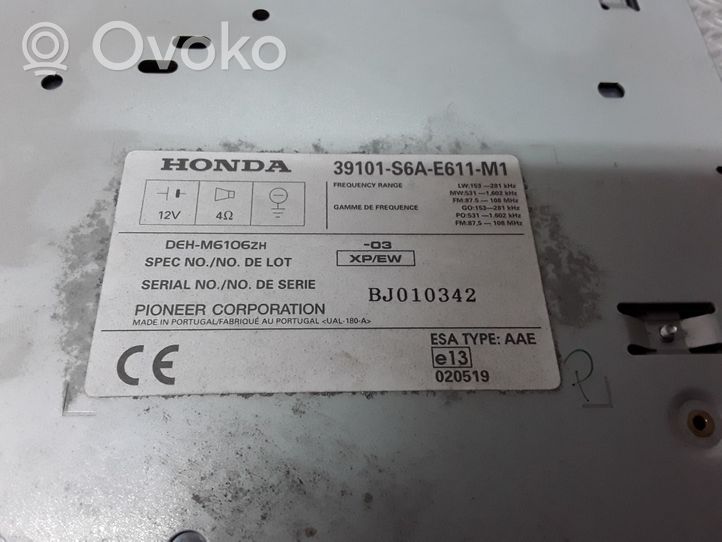 Honda Civic Unidad delantera de radio/CD/DVD/GPS 39101S6AE611M1