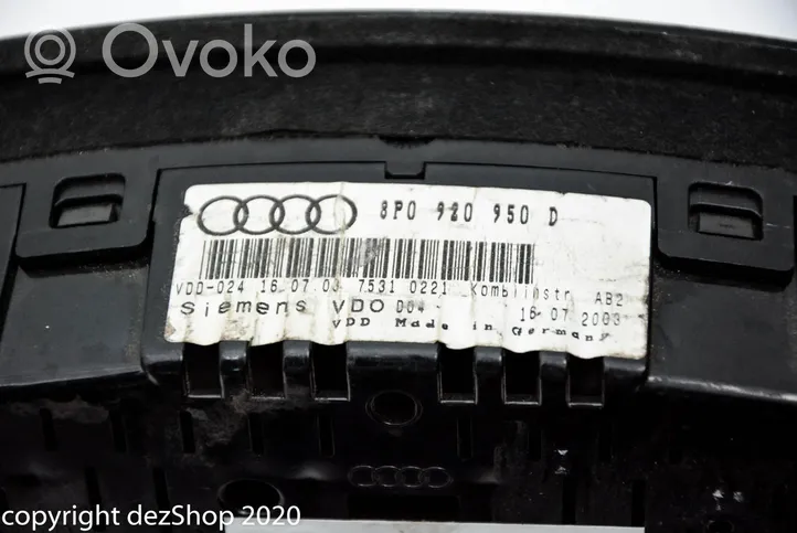 Audi A3 S3 8P Compteur de vitesse tableau de bord 8P0920950D