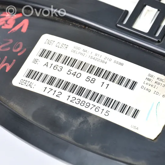 Mercedes-Benz ML W163 Tachimetro (quadro strumenti) A1635405811