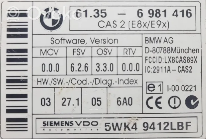 BMW 3 E90 E91 Unité de contrôle module CAS 0006263300