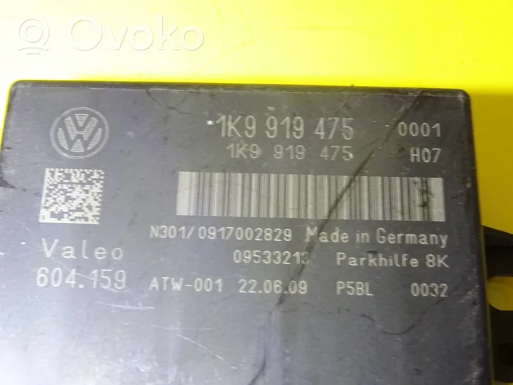 Volkswagen Golf VI Pysäköintitutkan (PCD) ohjainlaite/moduuli 1K9919475