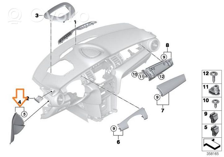 Mini One - Cooper F56 F55 Garniture panneau inférieur de tableau de bord 5145122737