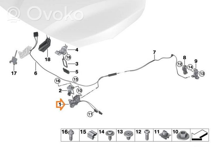 BMW 2 F46 Spyna variklio dangčio 51237431370