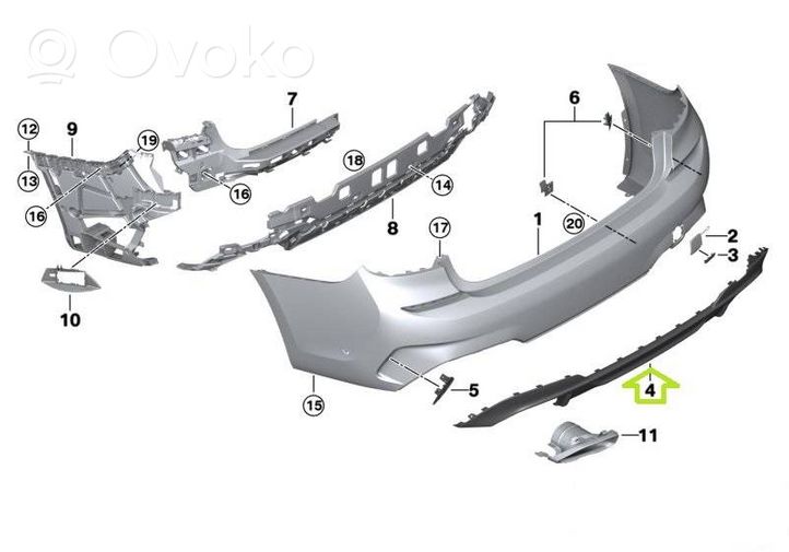 BMW 3 G20 G21 Moulure inférieure de pare-chocs arrière 335176