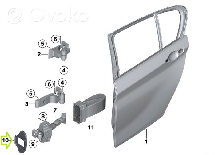 BMW 3 F30 F35 F31 Cerniera finecorsa della portiera posteriore 7263989