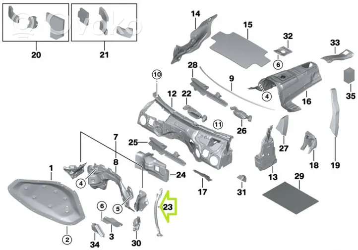 BMW 4 F32 F33 Isolamento acustico del firewall 7322914