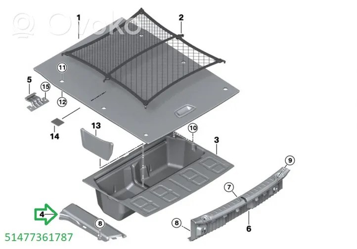 BMW 4 F36 Gran coupe Rivestimento pannello inferiore del bagagliaio/baule 7361787