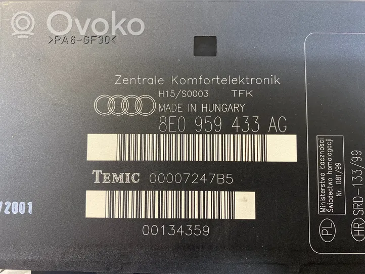 Audi A4 S4 B6 8E 8H Moduł / Sterownik komfortu 8E0959433AG
