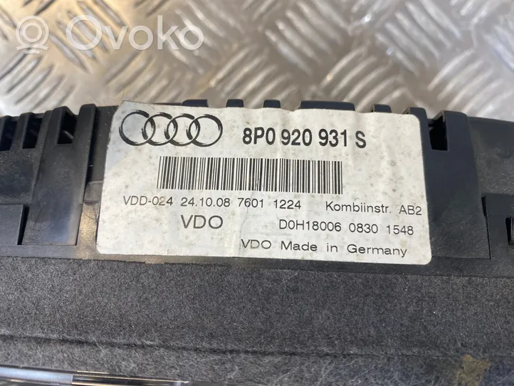 Audi A3 S3 A3 Sportback 8P Nopeusmittari (mittaristo) 8P0920931S