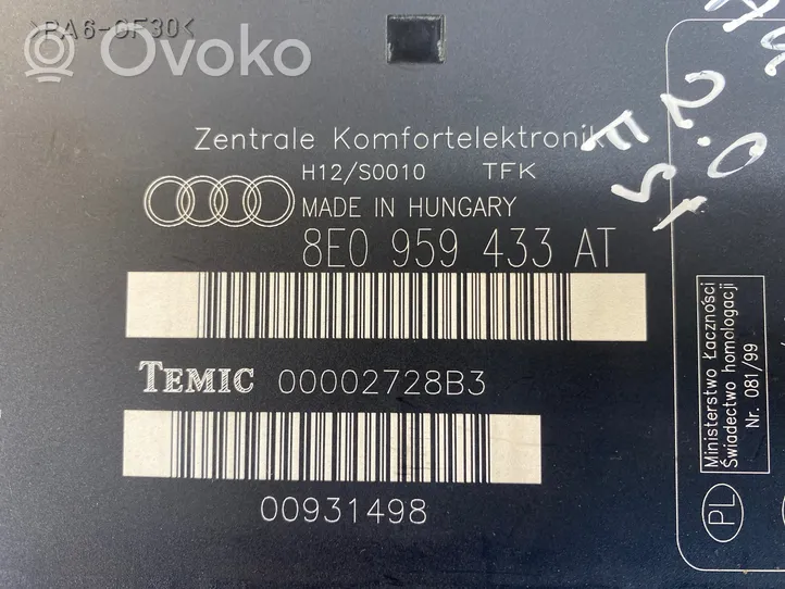 Audi A4 S4 B6 8E 8H Moduł / Sterownik komfortu 8E0959433AT