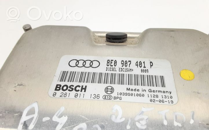 Audi A4 S4 B6 8E 8H Sterownik / Moduł ECU 0281011136