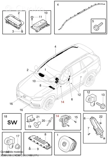 Volvo XC60 Sensore d’urto/d'impatto apertura airbag 31406731