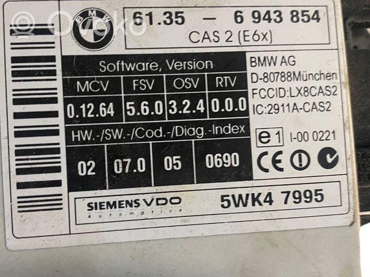 BMW 5 E60 E61 Centralina/modulo CAS 6943854