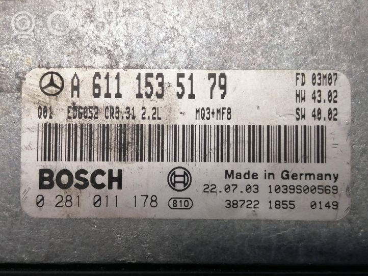 Mercedes-Benz Vito Viano W639 Komputer / Sterownik ECU i komplet kluczy A6111535179