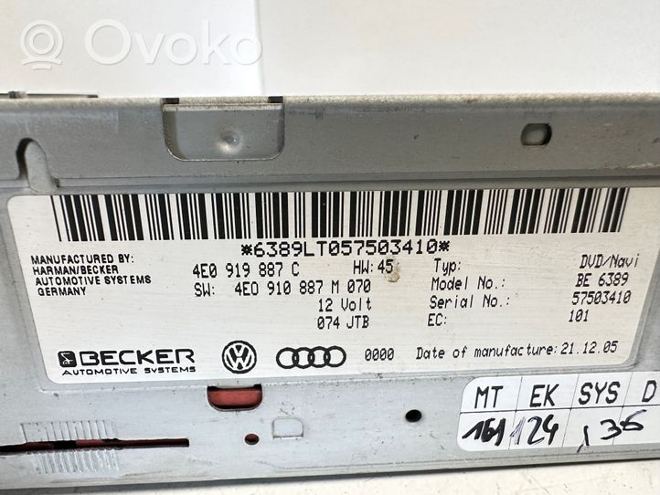 Audi Q7 4L Navigaatioyksikkö CD/DVD-soitin 4E0919887C